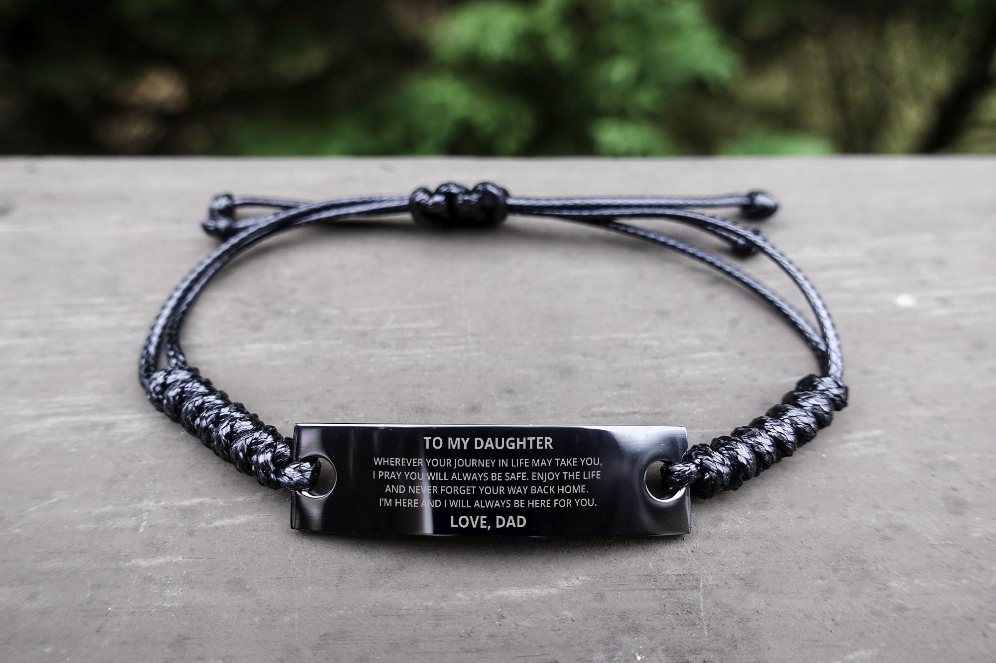 DARIN GIFT To My Daughter Black Rope Bracelet Gifts From Dad - Wherever Your Journey In Life May Take You - Motivational Graduation Christmas Birthday Gifts For Women Her, Engraved