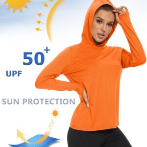 KEFITEVD Sun Hoodie Women UV Protection Sun Shirts Outdoor Cooling Performance Shirts Long Sleeve Rash Guard Lightweight Fishing Shirts Orange