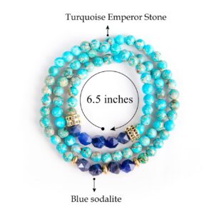 [Udjat]Turquoise Emperor Stone Wrap Bracelets,Healing Crystal Bracelet, Chakra Bracelet,Mala beads Crystal Bracelet for Woman, Turquoise Wrap Bracelets, turquoise emperor stone,blue sodalite