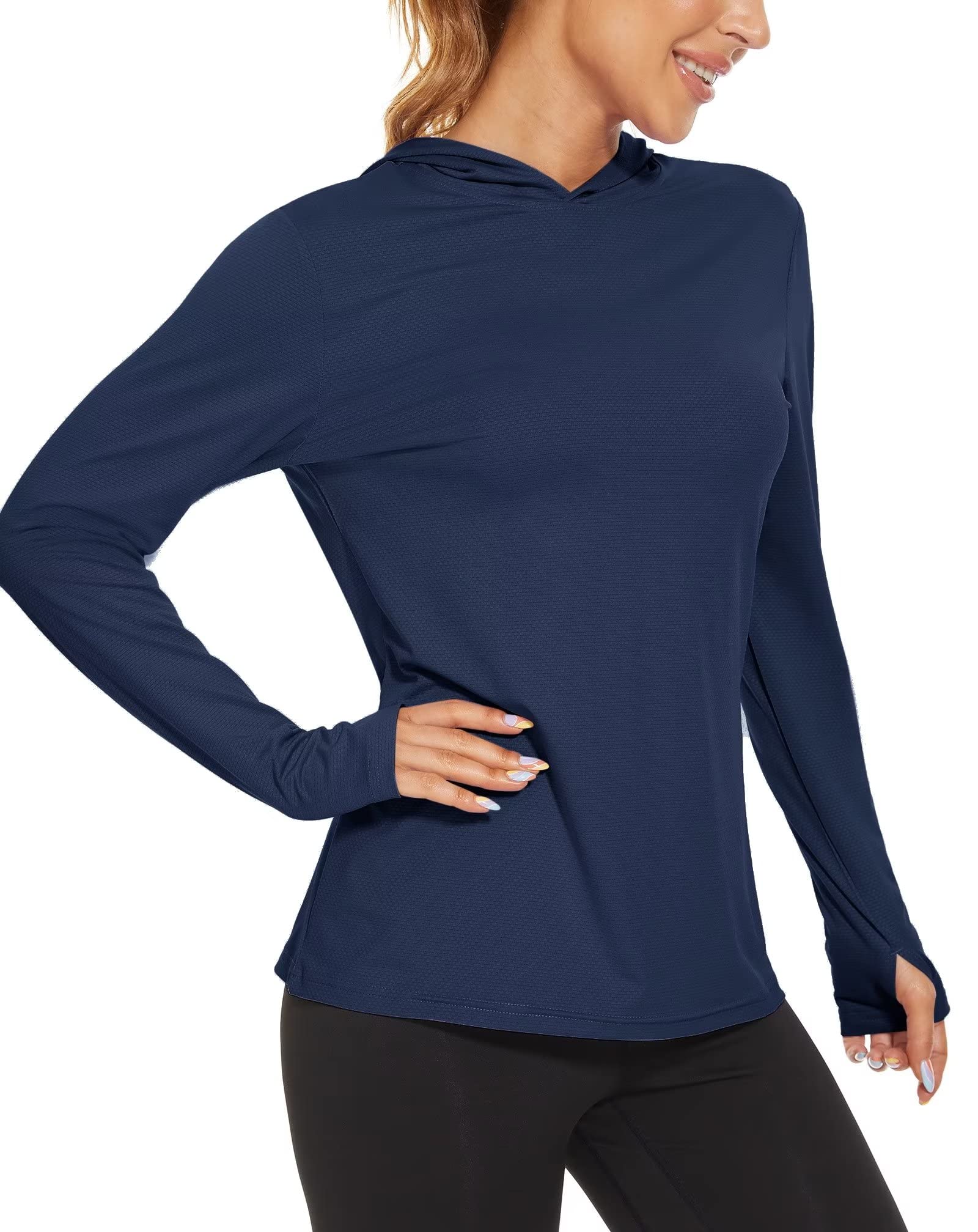 KEFITEVD Sun Shirt Women Long Sleeve UV Protection Workout Top for Women Lightweight Long Sleeve SPF Shirt Women Athletic Shirt Navy