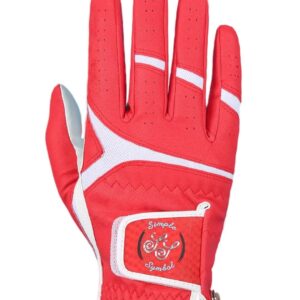 SIMPLE SYMBOL Men's Golf Glove Premium Synthetic Leather,Stable Grip,Six Pack（Left is Wear on Left Hand,Right is Wear on Right Hand） Four Colors to Choose from White/Sky/Beige/Red(Red,L,Right)