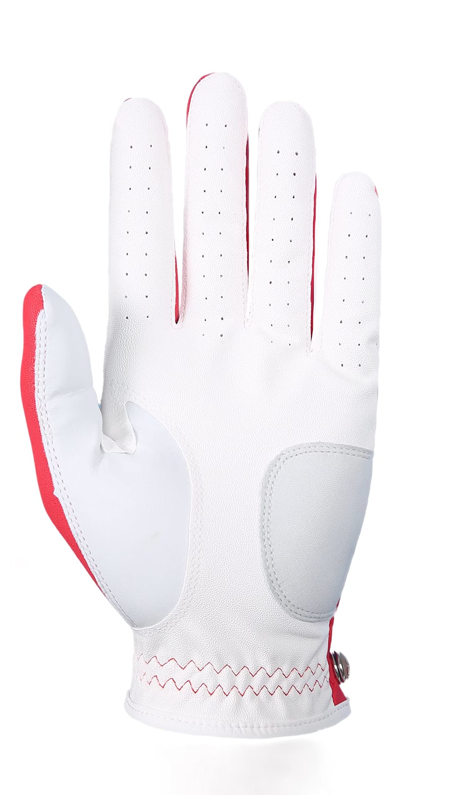 SIMPLE SYMBOL Men's Golf Glove Premium Synthetic Leather,Stable Grip,Six Pack（Left is Wear on Left Hand,Right is Wear on Right Hand） Four Colors to Choose from White/Sky/Beige/Red(Red,L,Right)