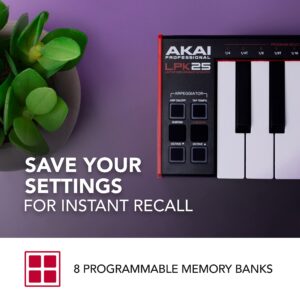 AKAI Professional LPK25 - USB MIDI Keyboard Controller with 25 Responsive Synth Keys for Mac and PC, Arpeggiator and Music Production Software,black