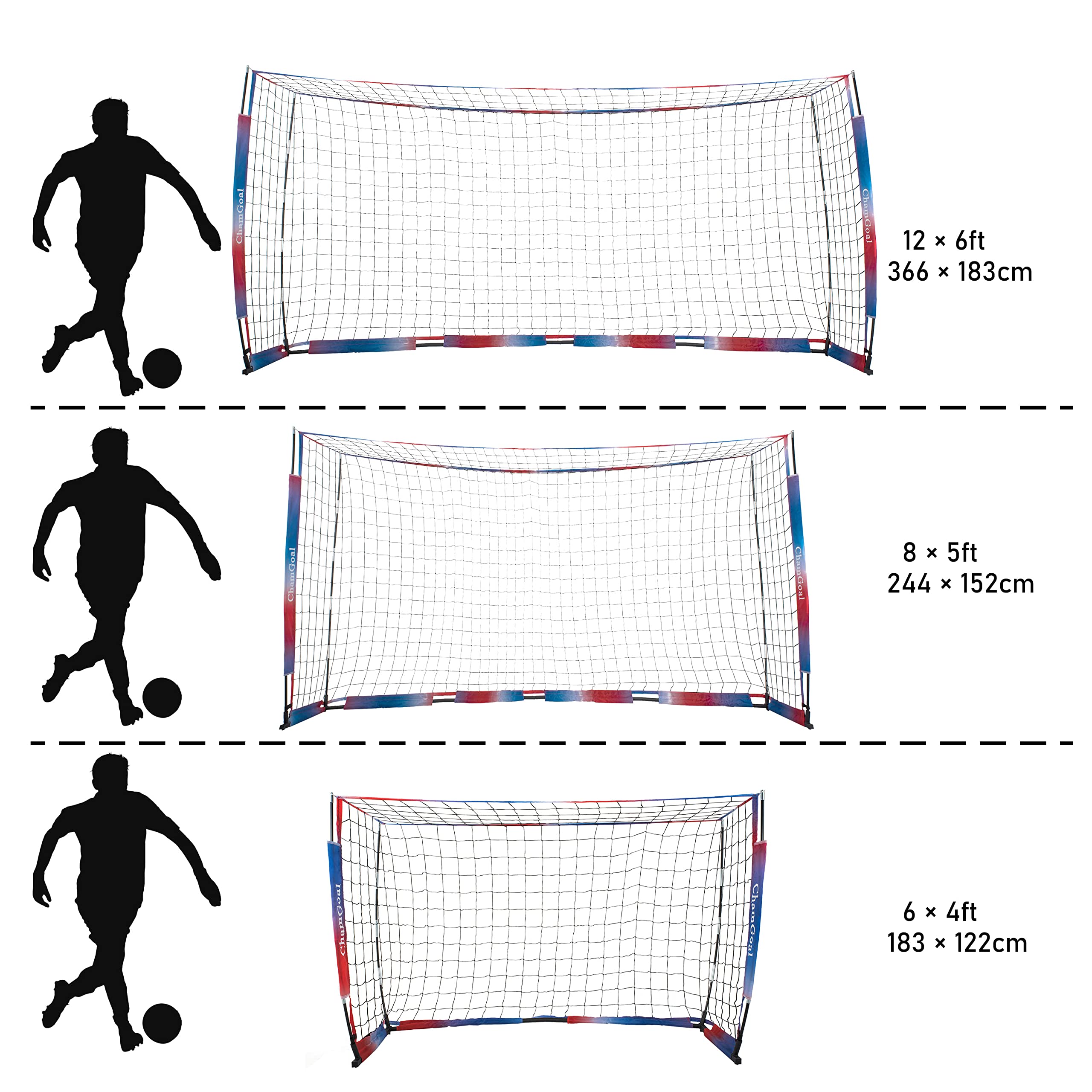 ChamGoal Portable Soccer Goal Net for Backyard,Sports Net Instant Portable Collapsible Soccer Net, All Ages & Skill Level&Anywhere,for Training & Scrimmages,1 Goal + 1 Carry Bag(12X6 FT)