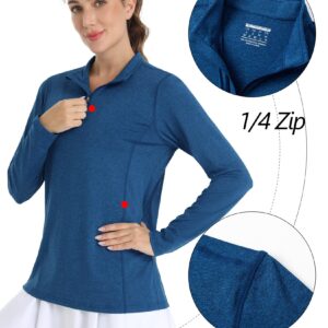 TACVASEN Women's 1/4 Zip Shirts Sun Protection Pullover Outdoor UPF 50+ Workout Golf Tops, Blue, 2XL