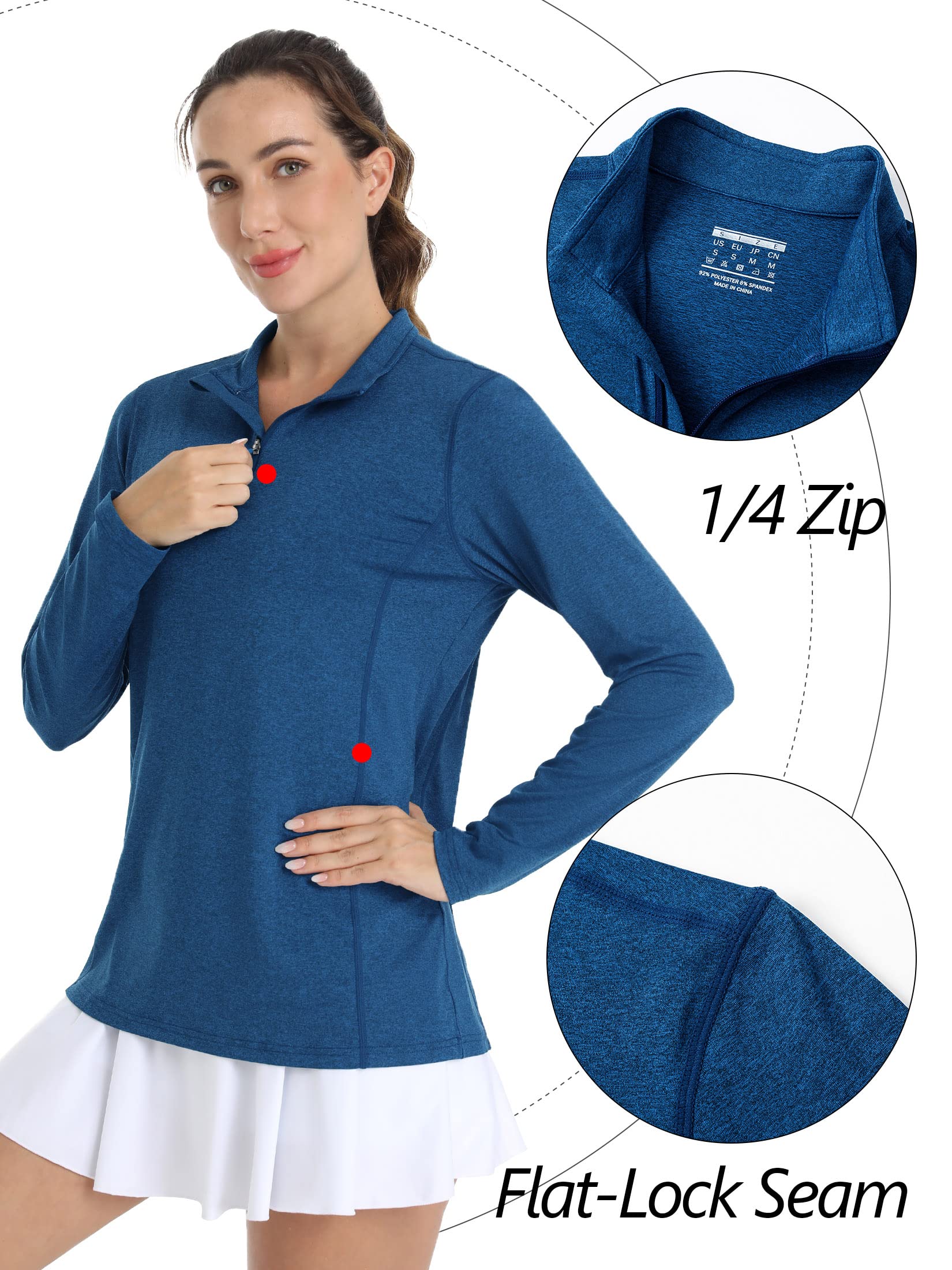 TACVASEN Women's 1/4 Zip Shirts Sun Protection Pullover Outdoor UPF 50+ Workout Golf Tops, Blue, 2XL