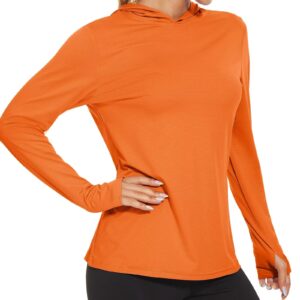 KEFITEVD Sun Hoodie Women UV Protection Sun Shirts Outdoor Cooling Performance Shirts Long Sleeve Rash Guard Lightweight Fishing Shirts Orange