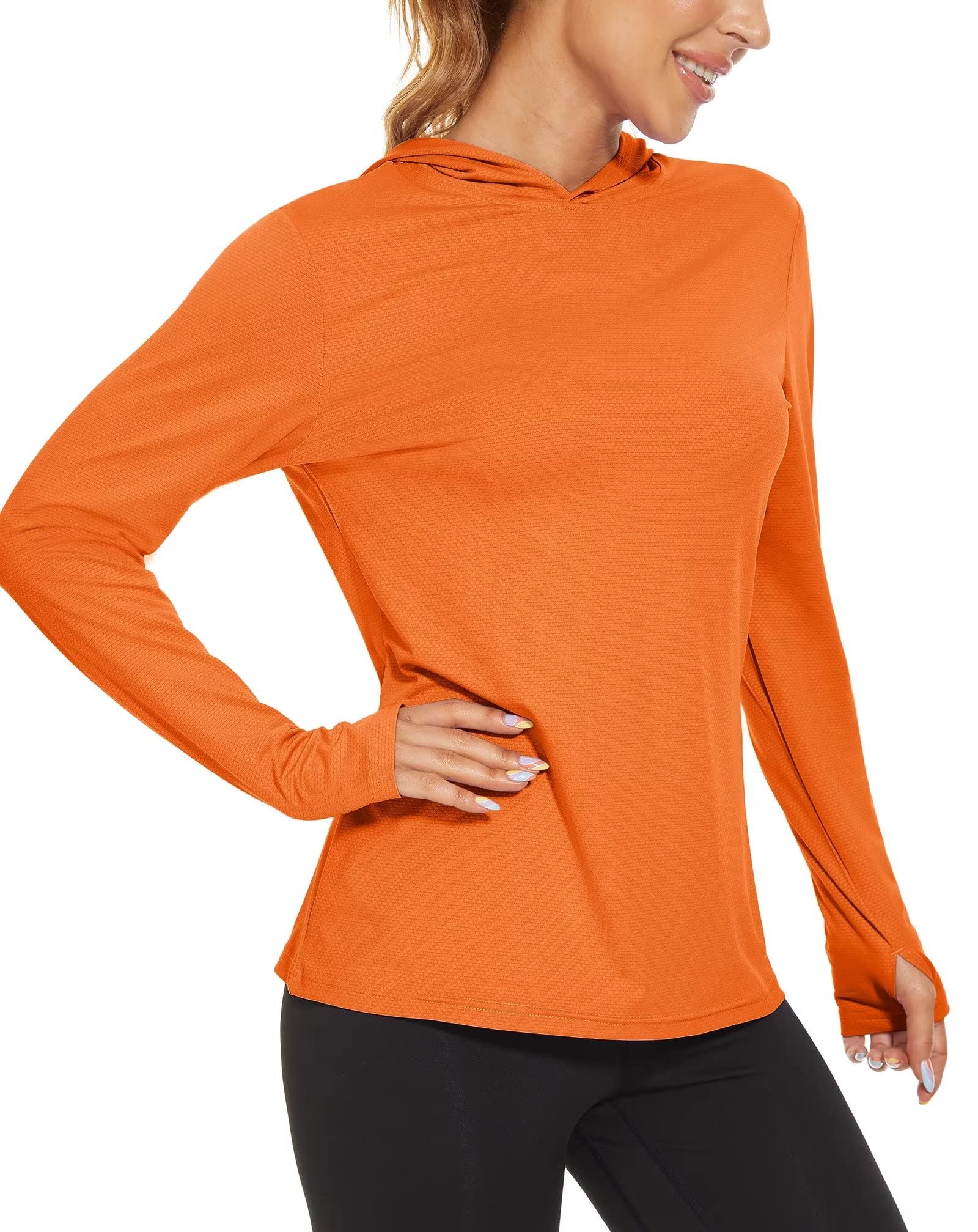 KEFITEVD Sun Hoodie Women UV Protection Sun Shirts Outdoor Cooling Performance Shirts Long Sleeve Rash Guard Lightweight Fishing Shirts Orange