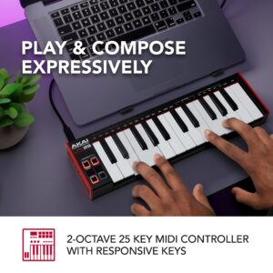 AKAI Professional LPK25 - USB MIDI Keyboard Controller with 25 Responsive Synth Keys for Mac and PC, Arpeggiator and Music Production Software,black