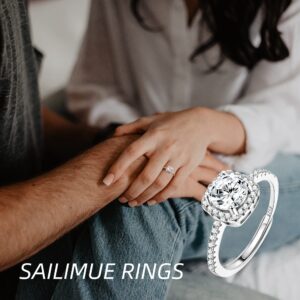 SAILIMUE 925 Sterling Silver Engagement Rings For Women Adjustable Rings Square Cubic Zirconia CZ Solitaire Halo Wedding Promise Eternity Ring