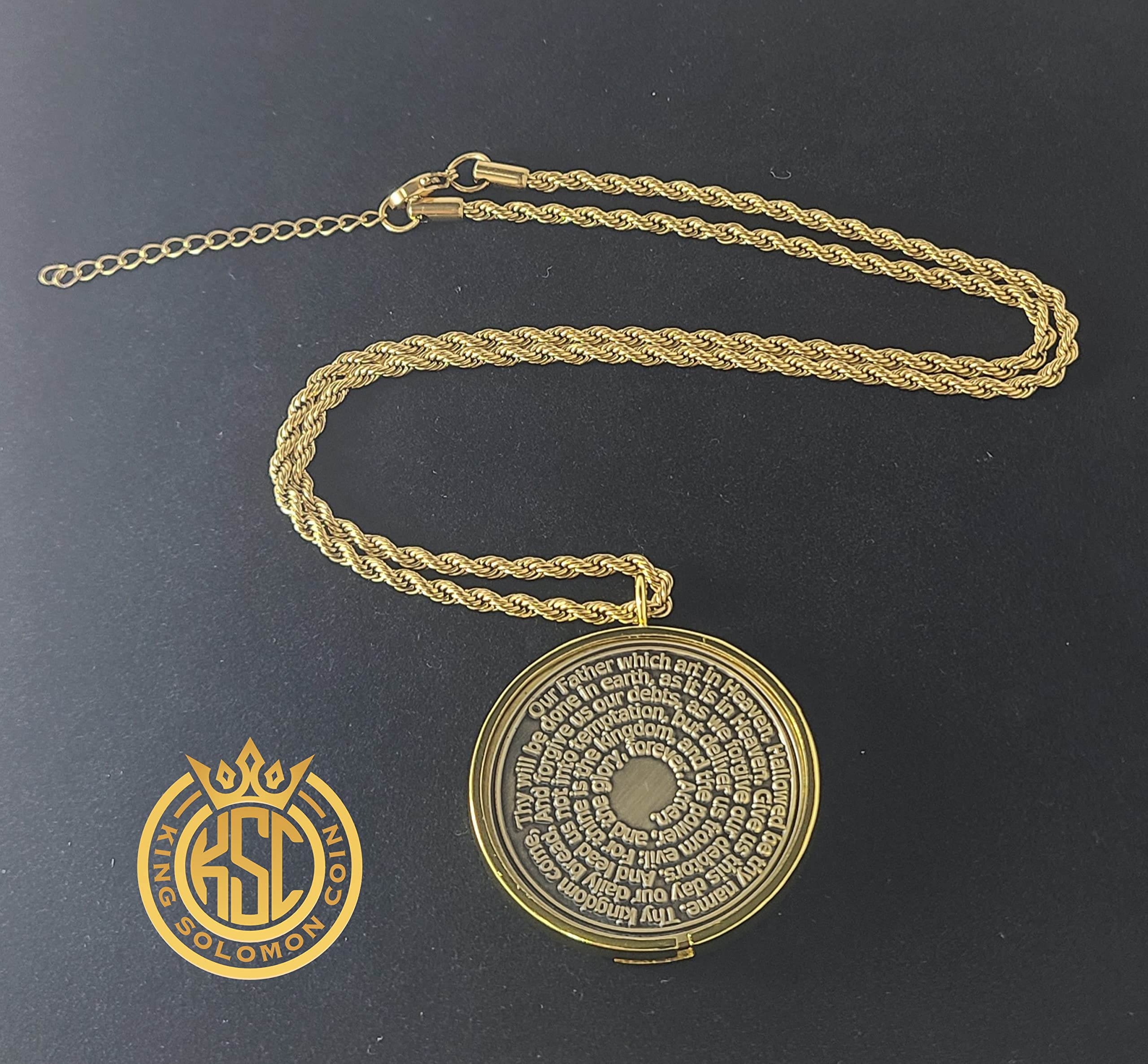 Our Father Prayer + 72 names of God + 1FitAll King Solomon Coin bezel kabbalah seal talisman Necklace