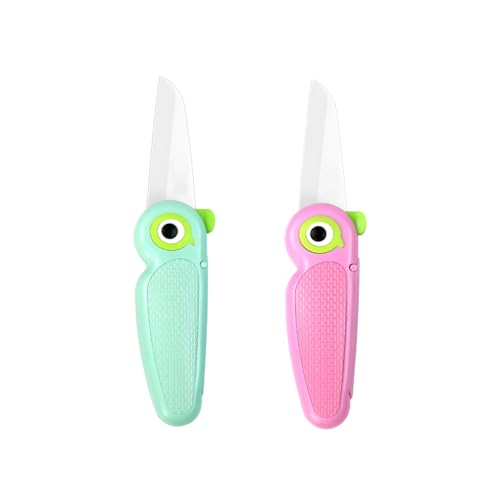 S.ROKE TTAN Portable Ceramic Paring Knife - 2.5 Inches Sharp Blade, Small Folding Knife, Cutter Peeler 2 in 1, Mini Cute Portable Fruit Knife for Travel, Camping (Pink + Green)