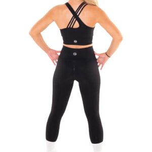 Women Active Set Yoga Sports Bra and High Waisted Scrunch Leggings Butt Lifting (Black, L)