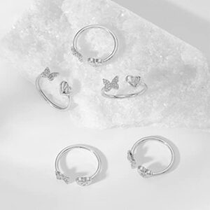 Sora Tuki S Initial Ring for Women Silver Letter Ring Adjustable Rings Butterfly Heart Initial Rings for Women Dainty Stackable Rings Cute Silver Rings