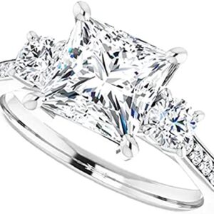 Moissanite World 3-Stone Moissanite Ring Princess 2.0CT, Moissanite Engagement Ring/Moissanite Wedding Ring/Bridal Ring Set 925 Sterling Silver Perfact for Gift Or As You Want (6)