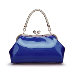 ZiMing Glossy Patent Leather Handbags Women Kiss Lock Purse Top Handle Handbag Evening Bag Satchel Shoulder Crossbody Bag-Blue