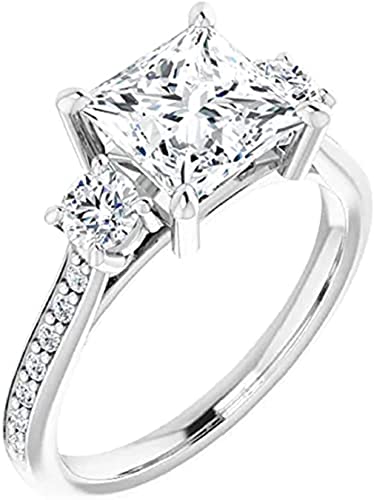 Moissanite World 3-Stone Moissanite Ring Princess 2.0CT, Moissanite Engagement Ring/Moissanite Wedding Ring/Bridal Ring Set 925 Sterling Silver Perfact for Gift Or As You Want (6)