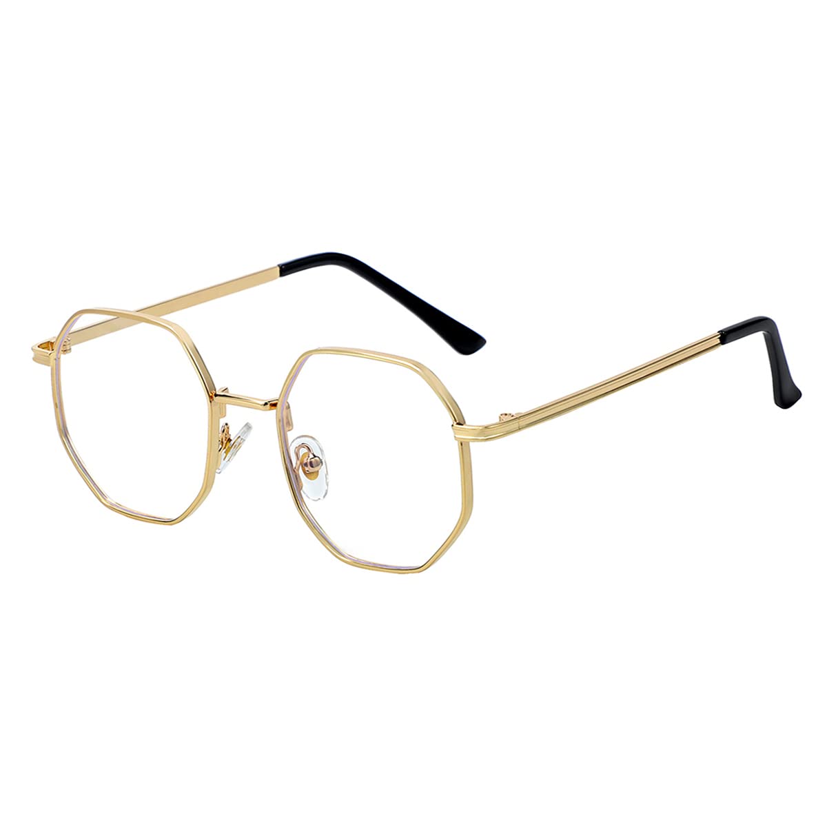 Gleyemor Blue Light Glasses for Women Men Vintage Octagonal Metal Gold Frame Computer Glasses (Gold)