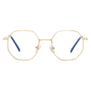 Gleyemor Blue Light Glasses for Women Men Vintage Octagonal Metal Gold Frame Computer Glasses (Gold)