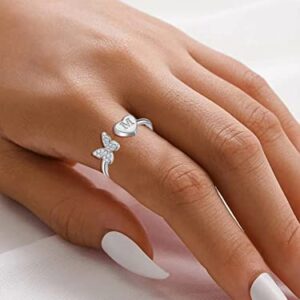 Sora Tuki S Initial Ring for Women Silver Letter Ring Adjustable Rings Butterfly Heart Initial Rings for Women Dainty Stackable Rings Cute Silver Rings