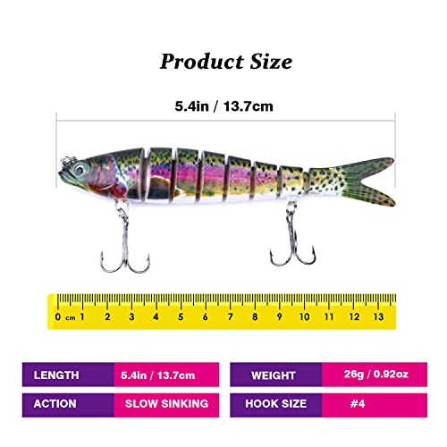 Atibin Multi Jointed Fishing Lure Bass Slow Sinking Swim Bait Bass Bionic Saltwater Fishing Lures Freshwater Realistic Topwater Set A3-5.4",0.92oz