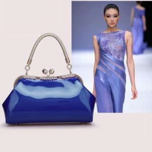 ZiMing Glossy Patent Leather Handbags Women Kiss Lock Purse Top Handle Handbag Evening Bag Satchel Shoulder Crossbody Bag-Blue