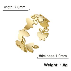 kkjoy Stainless Steel Butterflies and Leaves Ring Adjustable Open Finger Rings For Women