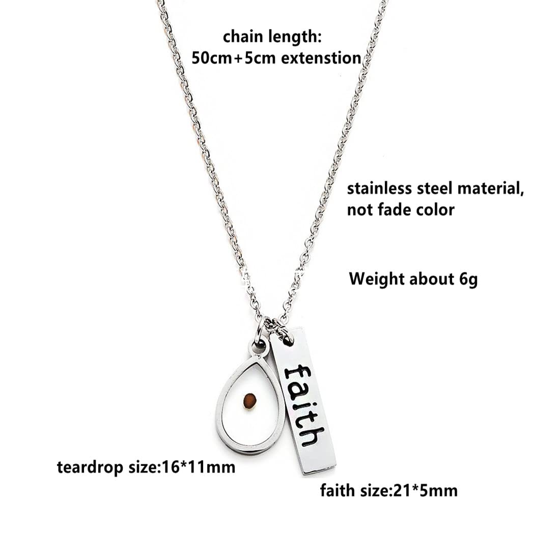 Yixinjew Faith Mustard Seed Pendant Necklace Stainless Steel Inspiration Jewelry for Women