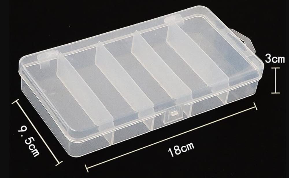 3 Pack 5 Grid Clear Plastic Fishing Tackle Accessory Box Container, Clear Tiny Fishing Lure Bait Hooks Storage Box for Jewelry Making Organizer (7.08 x 3.74 x 1.18inch)