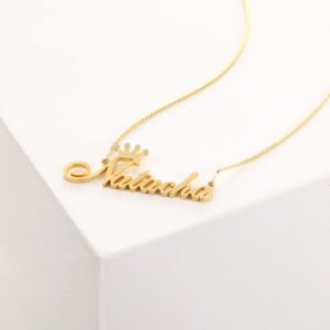 BETHZA Diamond Name Necklace Personalized 925 Sterling Silver Customize Nameplate Pendant Necklaces with Crown Gift for Women Mom