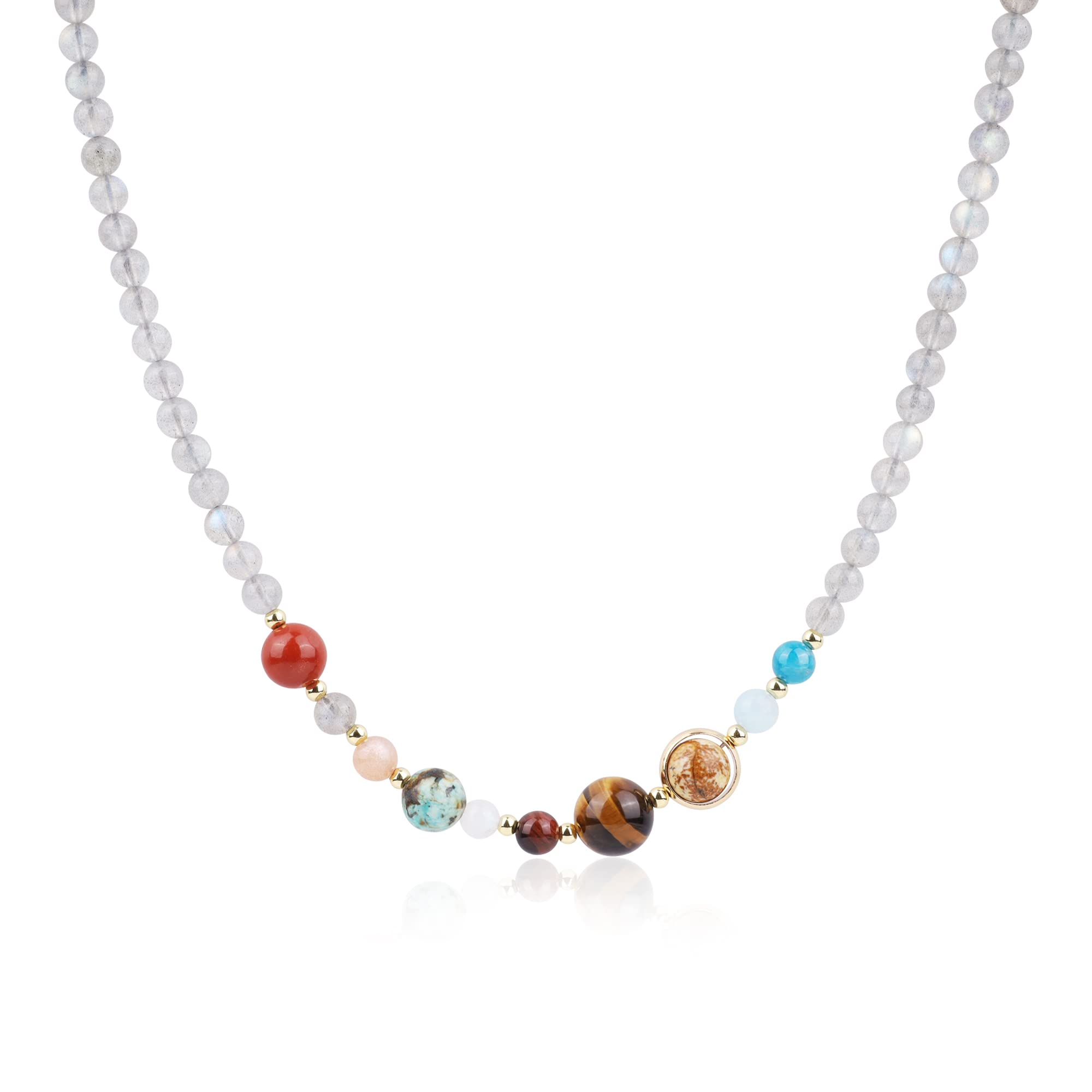 COAI Womens Labradorite Stone Beaded Solar System Necklace