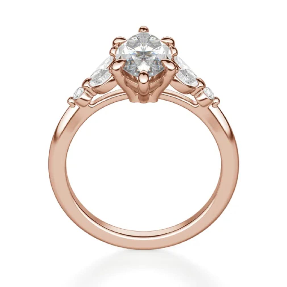 10K Solid Rose Gold Handmade Engagement Ring 3 CT Marquise Cut Moissanite Diamond Solitaire Wedding/Bridal Ring for Womens/Her Bridal Ring (7.5)