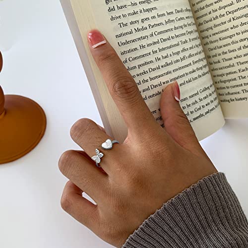 Sora Tuki S Initial Ring for Women Silver Letter Ring Adjustable Rings Butterfly Heart Initial Rings for Women Dainty Stackable Rings Cute Silver Rings