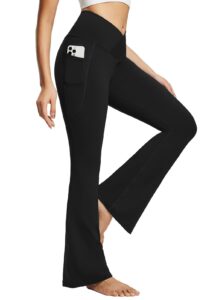 baleaf women's flare leggings with pockets high waisted yoga pants casual workout wide leg pants black 29" xl