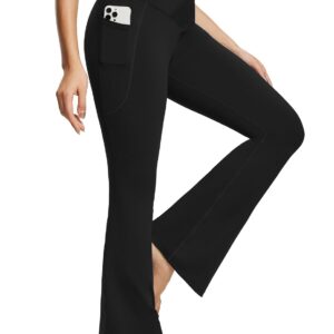 BALEAF Women's Flare Leggings with Pockets High Waisted Yoga Pants Casual Workout Wide Leg Pants Black 29" XL