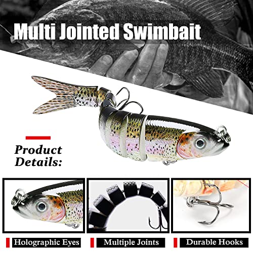 Atibin Multi Jointed Fishing Lure Bass Slow Sinking Swim Bait Bass Bionic Saltwater Fishing Lures Freshwater Realistic Topwater Set A3-5.4",0.92oz