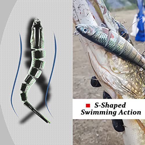 Atibin Multi Jointed Fishing Lure Bass Slow Sinking Swim Bait Bass Bionic Saltwater Fishing Lures Freshwater Realistic Topwater Set A3-5.4",0.92oz