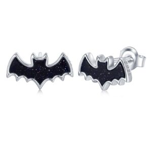 Black Bat Earrings 925 Sterling Silver Halloween Bat Stud Earrings Gothic Earrings Halloween Party Jewelry Gifts for Women