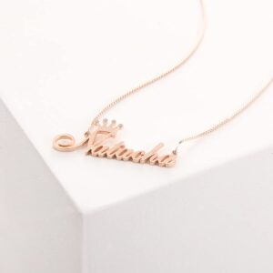 BETHZA Diamond Name Necklace Personalized 925 Sterling Silver Customize Nameplate Pendant Necklaces with Crown Gift for Women Mom