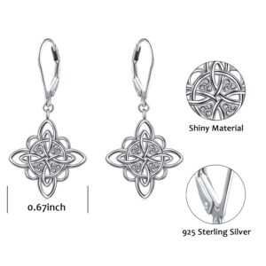 Celtic Leverback Earrings for Women 925 Sterling Silver Witches Knot Drop Dangle Earrings Jewelry Graduation Gifts for Her