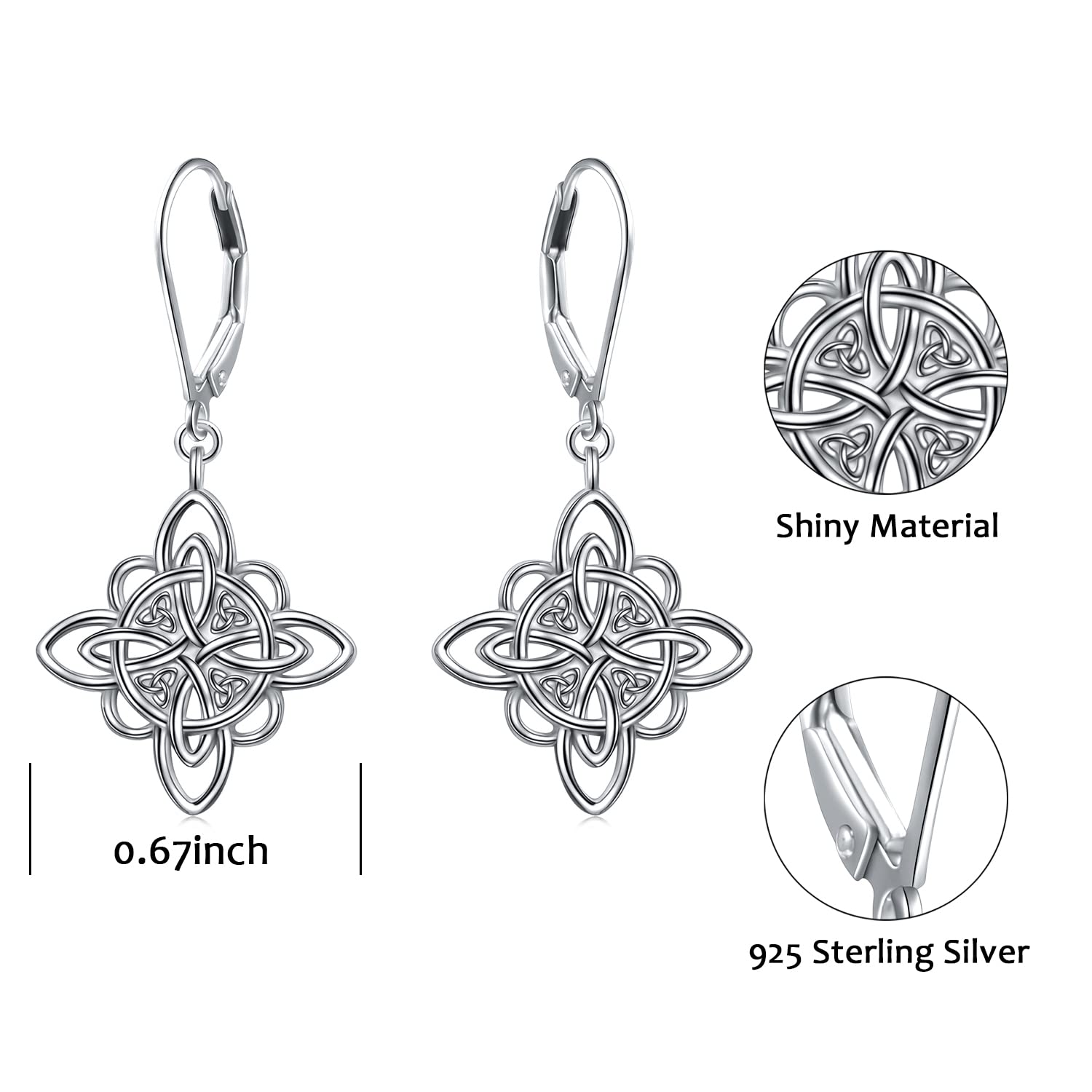 Celtic Leverback Earrings for Women 925 Sterling Silver Witches Knot Drop Dangle Earrings Jewelry Graduation Gifts for Her