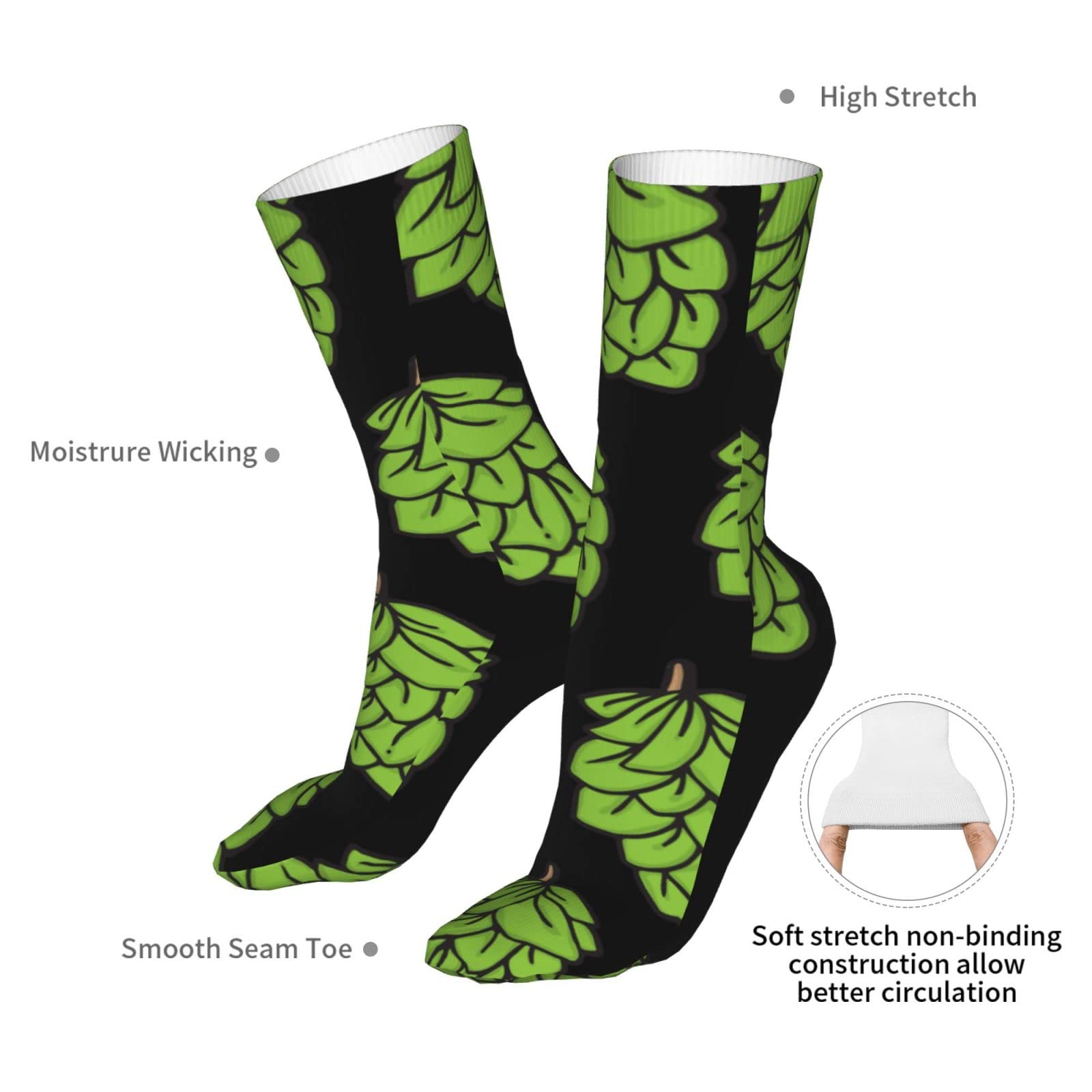 SWEET TANG Men and Women Crew Socks Green Beer Hops Tube Socks Fashion Casual Boot Socks for Sports, Running, Travel, Hiking Work Socks