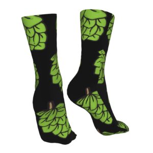 SWEET TANG Men and Women Crew Socks Green Beer Hops Tube Socks Fashion Casual Boot Socks for Sports, Running, Travel, Hiking Work Socks