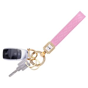 Wisdompro Microfiber Leather Car Keychain, Universal Bling Car Key FOB Keychain Key Chain Holder with Anti-lost D-ring and 2 Keyrings for Women - Pink