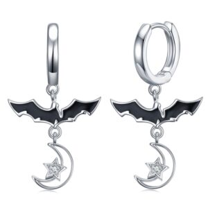 bat earrings for women 925 sterling silver bat dangle earrings halloween crescent moon bat drop earrings bat jewelry gift for women halloween gifts