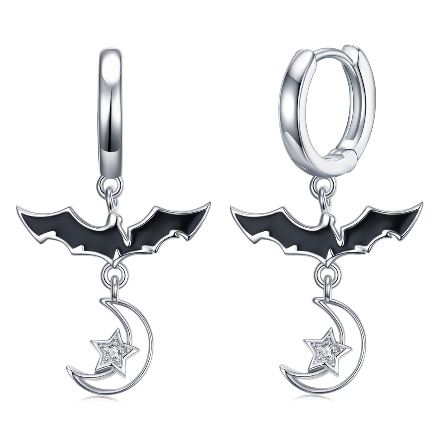 Bat Earrings for Women 925 Sterling Silver Bat Dangle Earrings Halloween Crescent Moon Bat Drop Earrings Bat Jewelry Gift for Women Halloween Gifts