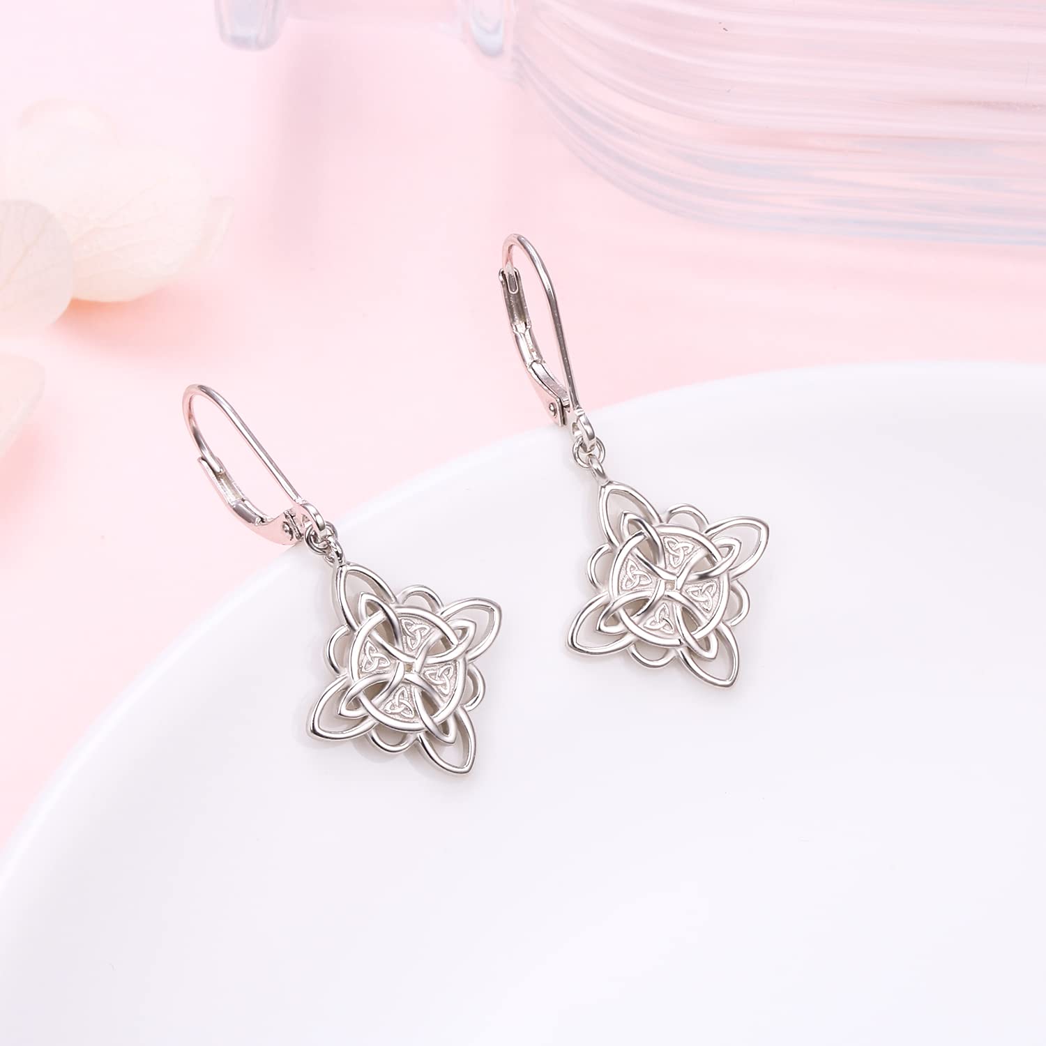 Celtic Leverback Earrings for Women 925 Sterling Silver Witches Knot Drop Dangle Earrings Jewelry Graduation Gifts for Her