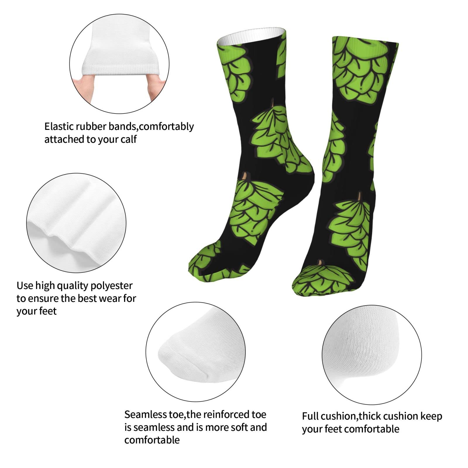 SWEET TANG Men and Women Crew Socks Green Beer Hops Tube Socks Fashion Casual Boot Socks for Sports, Running, Travel, Hiking Work Socks