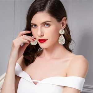 Met-edianger Met-edianger AB Rhinestone Statement Earrings White Teardrop Costume Earrings Iridescent Crystal Chandelier Drop Dangle Earrings for Women Wedding Bridal