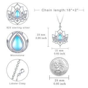 Moonstone Lotus Necklaces for Women,925 Sterling Silver Lotus Pendant Necklace with Rainbow Moonstone, Sterling Silver, Moonstone